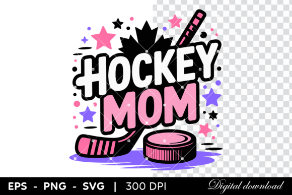 Hockey Mom Text with Stick and Puck